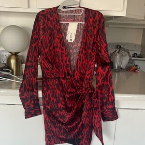 Zara Red Animal Print Wrap Dress